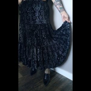 Vintage Black Velvet Tiered Damask Goth Skirt